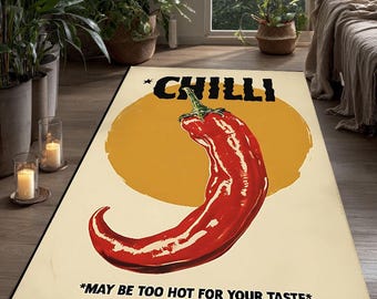 Alfombra de cocina retro con chiles: alfombra con acento rojo picante