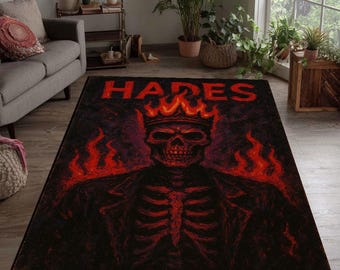 Alfombra Hades: Mitología griega, calavera de fuego, decoración gótica