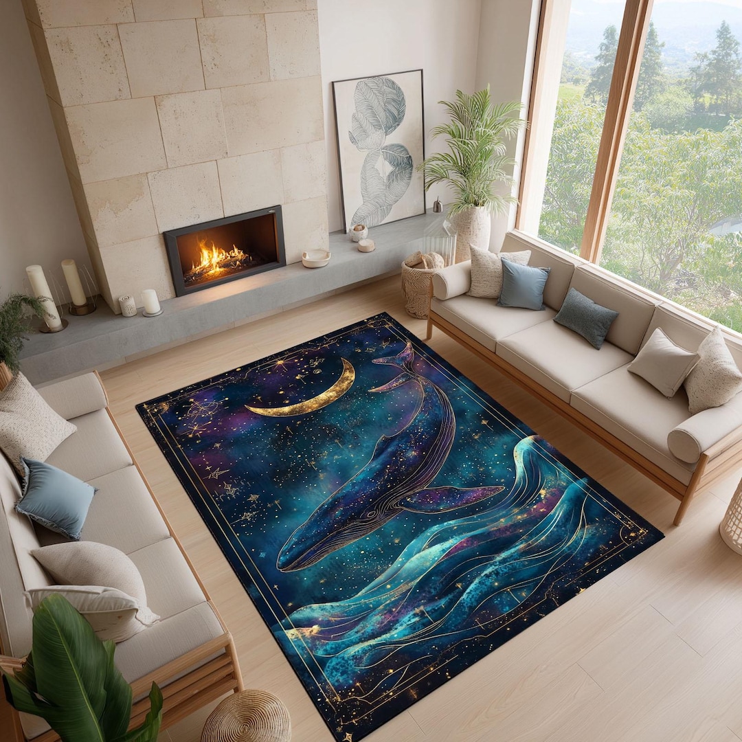 Celestial Whale Rug: Cosmic Ocean, Starry Night Home Decor - Etsy