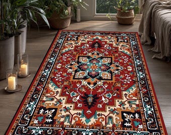 Alfombra turca geométrica roja: alfombra bohemia anatolia vintage