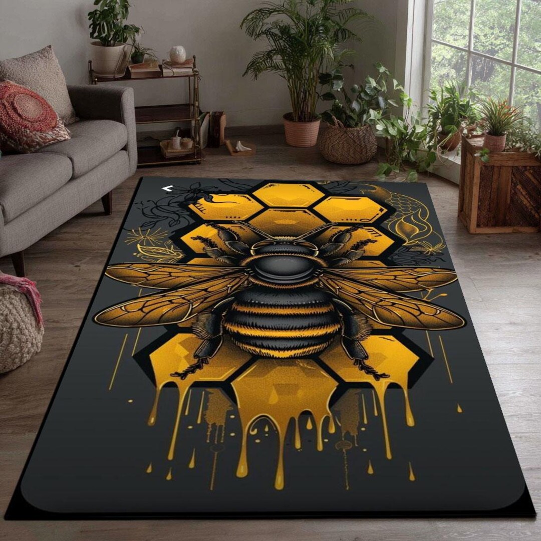 Modern Black Insect Rug Honeycomb Bee Area Rug: Golden Insect, Modern Boho Decor - Etsy