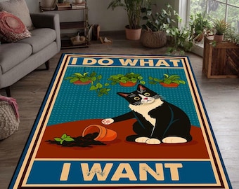 Alfombra divertida para gatos: decoración vintage en blanco y negro con la frase "Hago lo que quiero"