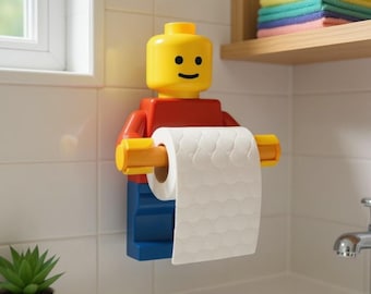 Block-Style Toilet Paper Holder | Playful Kids Bathroom Wall Mount | Multi-Color Options| 3D Printed Gift