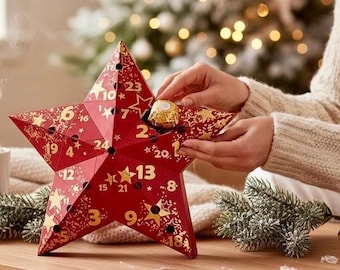 Star Advent Calendar | 3D Printed Refillable Christmas Countdown Decor, Christmas Gift