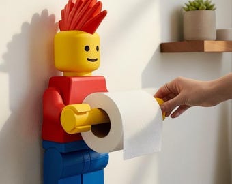 3D Printed Brick Man Toilet Paper Holder, Crazy Hair Bathroom Roll Decor