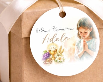 Personalized Watercolor Communion Chalice Tag | Chalice, Bread, Grapes, Wine, Eucharist | Baby Girl First Communion Favor | Name and Date Place Card