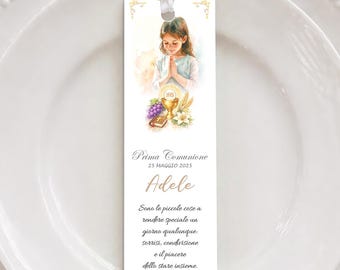 Personalized First Communion Place Card | Watercolor Communion Bookmark | Rosary or Chalice Theme | Coordinated Invitation and Favor Tag