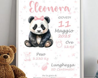 Sweet Animal Birth Picture – Hedgehog, Sloth, Panda, Koala – Personalized – Pink, Blue, Mint – Birth, Christening, Birthday