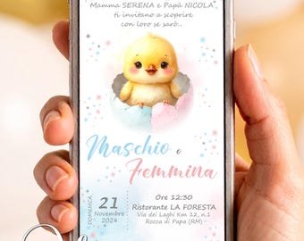 Personalized Gender Reveal Digital Invitation – Pink and Blue Chick and Shoes – Baby Shower / Boy or Girl Announcement