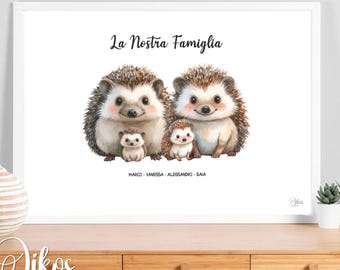 Customizable Animal Family Picture – Digital Print Frame – Decoration – Gift for Kids – Hedgehogs, Pandas, Giraffes, Elephants