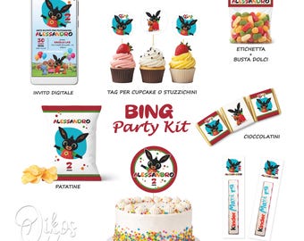 Party Kit Bing Personalizzato – Decorazioni Compleanno Bing Bambini, Kit Festa Bing con Nome ed Età, Allestimento Party Tema Bing