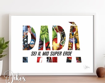 Marvel Superhero Dad A4 Picture Instant Download | Father's Day Gift Hulk Ironman | My/Our Hero