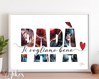 DC Superhero Dad A4 Picture Instant Download | Father's Day Gift Superman Batman Justice League | I Love You