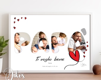 Personalized Dad Photo Collage Picture, A4 Digital DAD Collage Picture, Father's Day Idea with Name and Date
