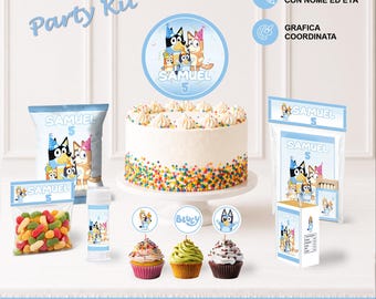 Bluey Party Kit Compleanno Bambini Bambina Bambino, Decorazioni Festa Bluey, Kit Personalizzato Nome Età, Allestimento Tema Cartoon
