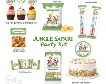 Party Kit Safari Jungle Personalizzato, Decorazioni Compleanno Safari, Battesimo Tema Animali, Kit Festa Jungle Bambini, Compleanno Bambino