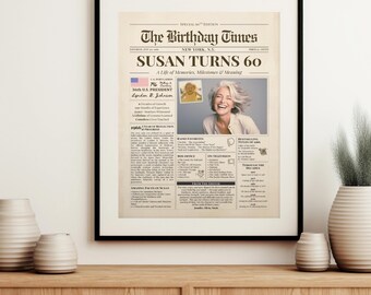 60th Birthday Gift Customizable Newspaper Poster, 1966 American Facts Highlights (Digital Download)