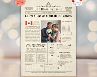 35th Wedding Anniversary Newspaper Poster: Vintage 1991 Canadian Newspaper READY TO PRINT