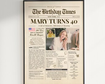 40th Birthday Gift Customizable Newspaper Poster, 1986 American Facts Highlights (Digital Download)
