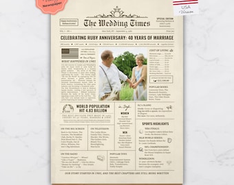 結婚40周年記念新聞ポスター：パーソナライズされた1986年のハイライト（デジタルダウンロード）
