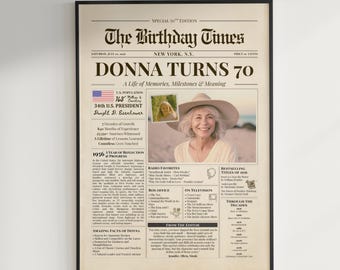 70th Birthday Gift Customizable Newspaper Poster, 1956 American Facts Highlights (Digital Download)
