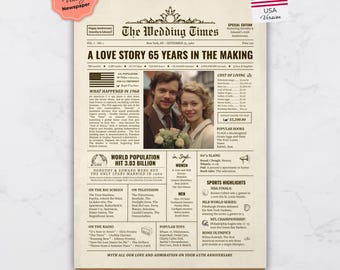 60th Wedding Newspaper Anniversary Poster, 1966 Highlights (Digital Download)