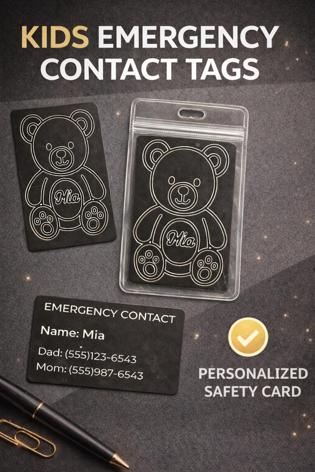 Kids Emergency Contact Card, Personalized Child Safety ID, Engraved ...