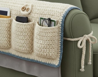 Patrón de organizador de sofá a crochet / Organizador para reposabrazos con bolsillos (PDF)