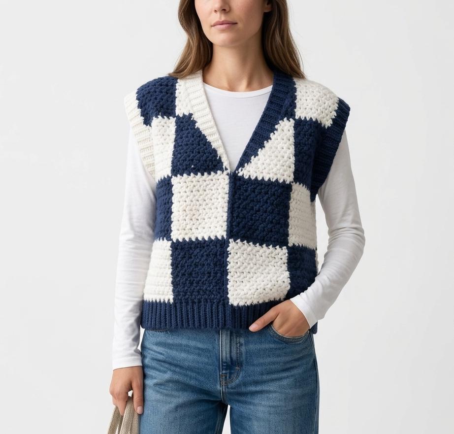 Textured Mini V-Neck Sweater Vest Pattern