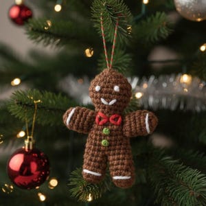 Lebkuchenmann Ornament Muster PDF & Video Anleitung | Gehäkelte Weihnachten Amigurumi | Urlaub Baum Dekoration Muster und Video