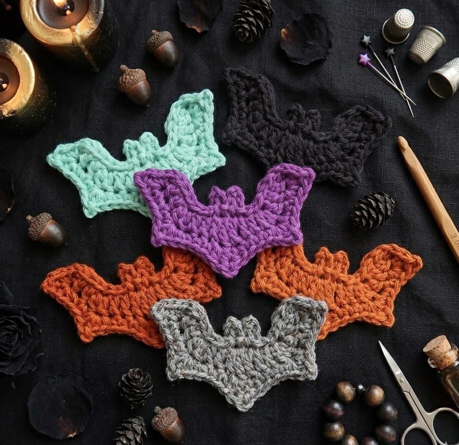 40 Crochet Witchy Stuff Patterns with Hats, Bats, and Ghosts 20 Crochet Bat Applique Pattern Easy Crochet Amigurumi