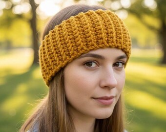 Patrón de diadema de crochet acanalada / Calentador de orejas fácil de hacer (PDF y video)