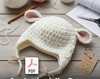 Crochet Lamb Hat Pattern | DIY Baby, Kids, Adult Sizes (PDF)
