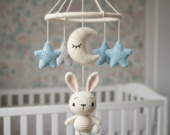 Crochet Baby Mobile Pattern | Moon, Stars, Bunny Amigurumi (PDF)