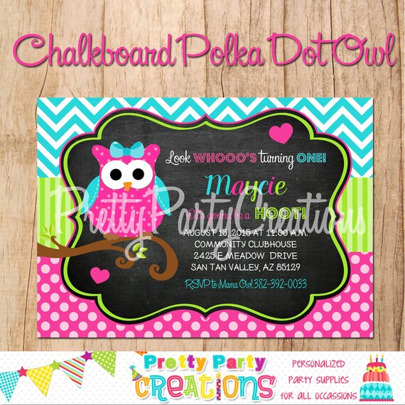 CHALKBOARD polka dot OWL Birthday or baby shower invitation - YOU Print Il_570xn