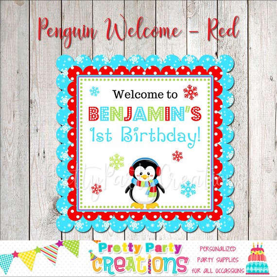 Boy PENGUIN welcome sign - YOU Print - also available in the Girly Penguin theme Il_570xn