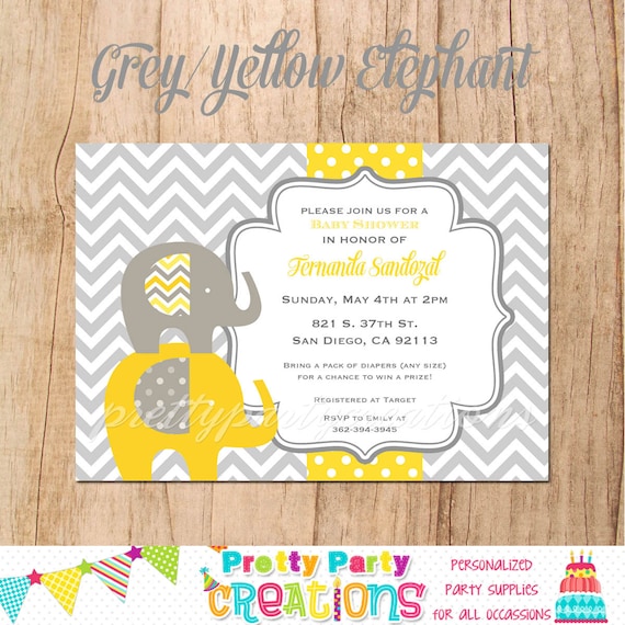 Grey And Yellow Elephant Baby Shower Invitation You Print By