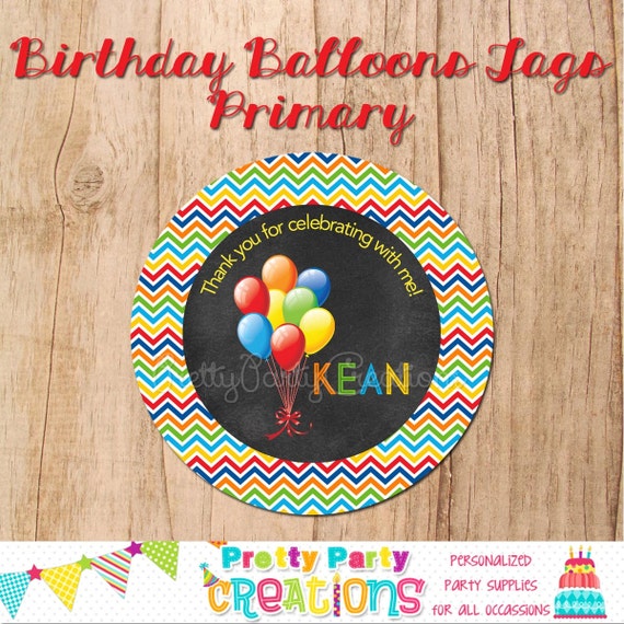 BIRTHDAY BALLOONS Primary Chalkboard favour tags - You Print Il_570xn