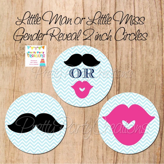 Little Man or Little Miss GENDER REVEAL 2 inch party circles - YOU Print - Instant Download Il_570xn