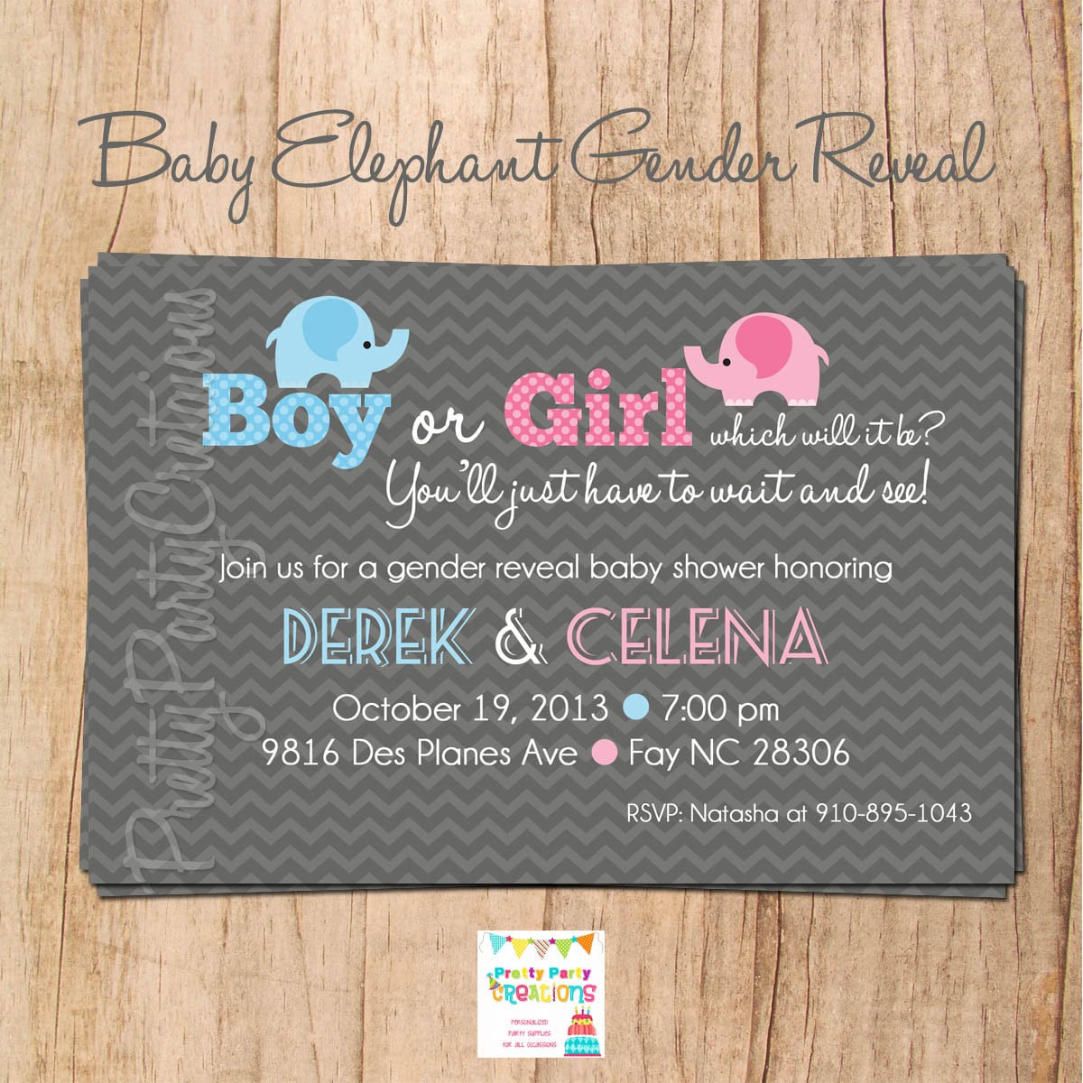 BABY ELEPHANT gender reveal baby shower invitation U PRINT Etsy