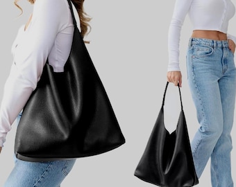 Soft Vegan Leather Hobo Bag, Slouchy Shoulder Tote Purse, Work Travel Everyday
