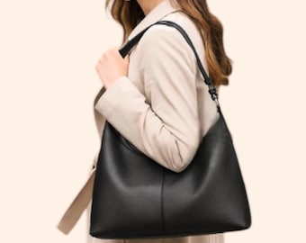 Genuine Pebbled Leather Hobo Bag, Adjustable Shoulder Crossbody Purse