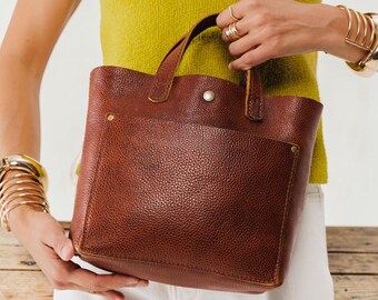 Full Grain Leather Crossbody Tote, Minimalist Everyday Shoulder Handbag