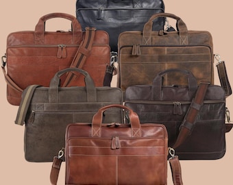 Buffalo Leather Laptop Briefcase, Professional Messenger Satchel Bag