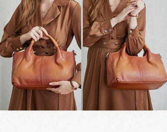 Genuine Leather Shoulder Bag for Women, Medium Crossbody Satchel Purse, Work Tote