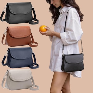 Genuine Leather Saddle Crossbody Bag, Pebbled Full-Grain, RFID Blocking, Everyday Travel Shoulder Purse