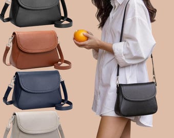 Genuine Leather Saddle Crossbody Bag, Pebbled Full-Grain, RFID Blocking, Everyday Travel Shoulder Purse