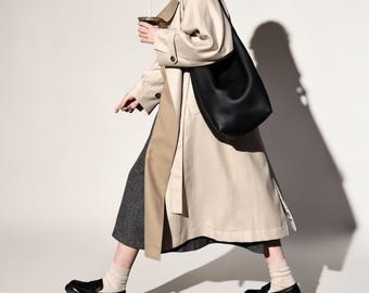 Genuine Leather Bucket Bag with Wallet, Pebbled Calfskin Shoulder Tote, Minimalist Everyday Handbag