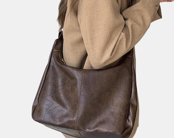 Soft Vegan Leather Bag for Women, Slouchy Shoulder Tote Purse, Minimalist Foldable Everyday Handbag