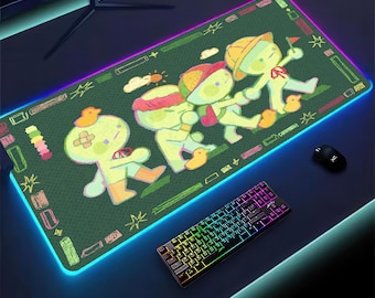 Alfombrilla de ratón RGB con diseño de anime, alfombrilla de escritorio con dibujos animados, alfombrilla de escritorio grande para juegos estilo kawaii, alfombrilla de juego verde estilo cottagecore.